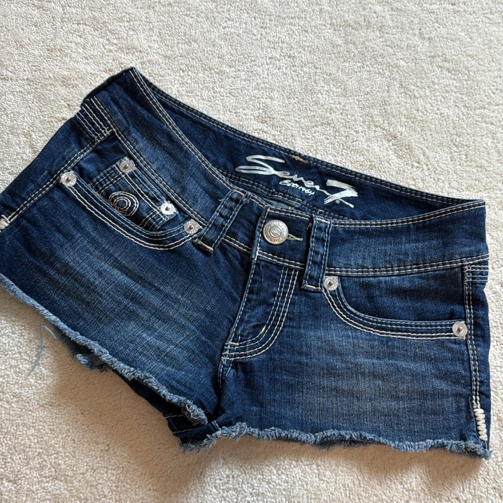 Seven 7 Dark Blue Daisy Duke Jean Shorts